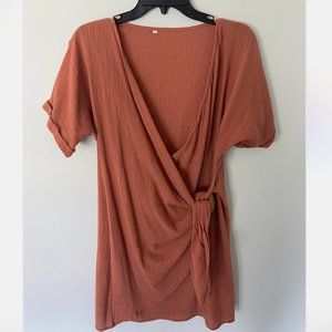 Burnt orange wrap dress